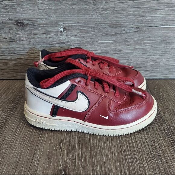 Nike Air Force One LV8 2 Toddler Shoes Maroon/White/Black Size 10C - Picture 1 of 9
